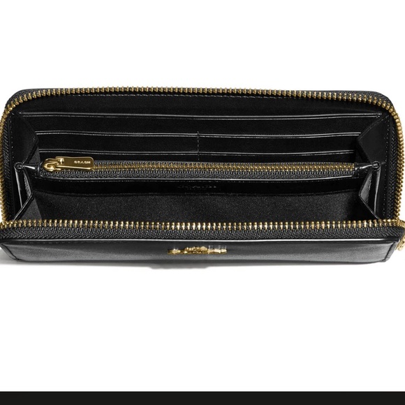 COACH Smooth Leather Slim Accordion Zip Wallet, Black - Picture 2 of 12